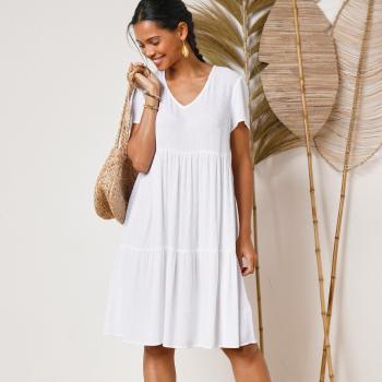 Blancheporte Krátke jednofarebné šaty s výstrihom do "V" biela 48