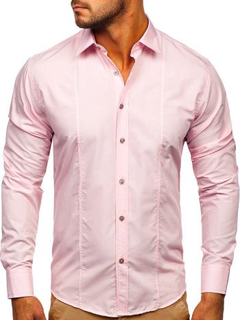 Ružová pánska elegantná košeľa s dlhými rukávmi Bolf 4705G