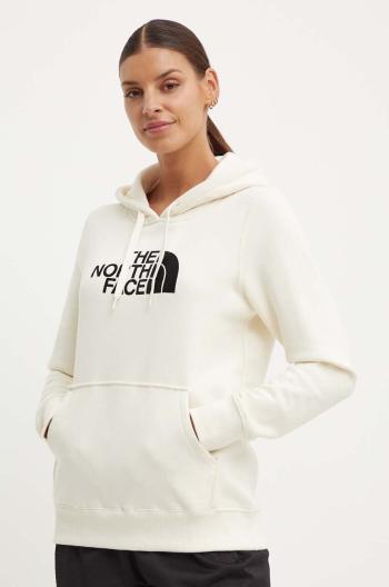 Bavlnená mikina The North Face W Drew Peak Pullover Hoodie dámska, béžová farba, s kapucňou, s nášivkou, NF0A55ECQLI1