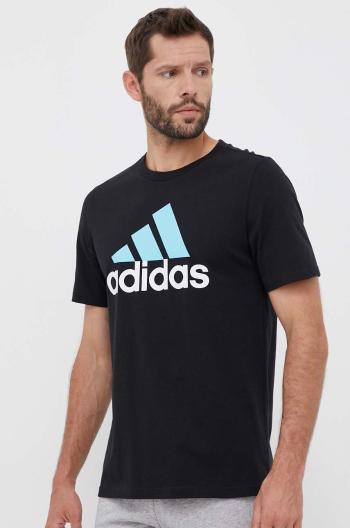 Bavlnené tričko adidas čierna farba, s potlačou