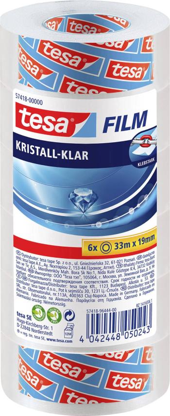 tesa  57418-00000-02 lepiaca páska krištáľovo čistý priehľadná (d x š) 33 m x 19 mm 6 ks