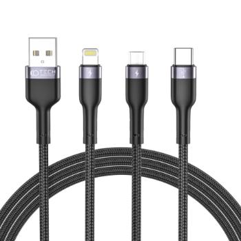 Tech-Protect Ultraboost 3in1 kábel USB - USB-C / Lightning / Micro USB 3A 1.2m, čierny