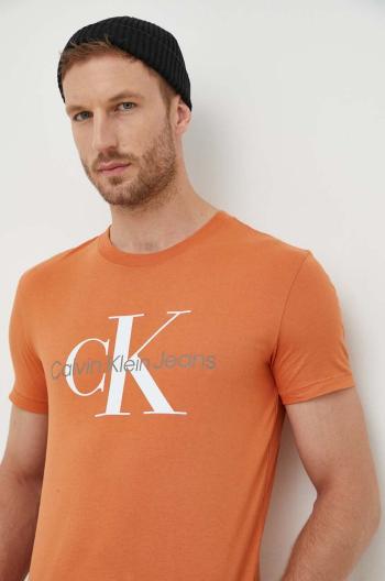 Bavlnené tričko Calvin Klein Jeans pánske,oranžová farba,s potlačou,J30J320806