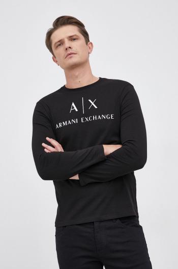 Tričko s dlhým rukávom Armani Exchange pánske, čierna farba, s potlačou