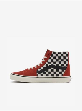 Červené pánske vzorované kožené členkové tenisky VANS UA SK8-Hi