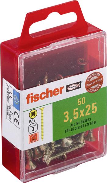 Fischer  653933 skrutka so zápustnou hlavou 3.5 mm 25 mm krížová dražka Pozidriv     glavanizované zinkom 50 ks