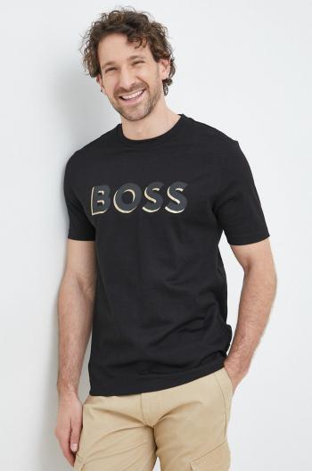 Bavlnené tričko BOSS čierna farba, s potlačou