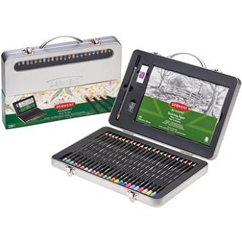DERWENT Academy Carry Tin Box, kovový kufrík, výtvarná sada pasteliek a ceruzky, 25 ks (2305951)