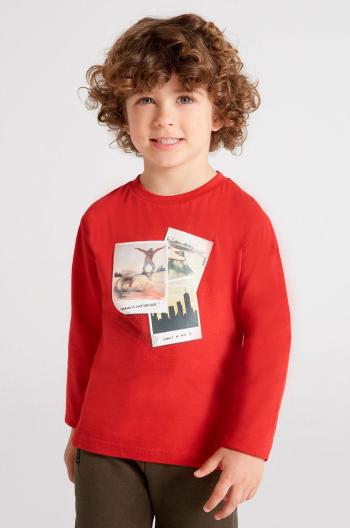 Detská bavlnená košeľa s dlhým rukávom Mayoral červená farba, s potlačou