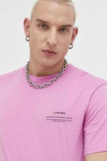 Bavlnené tričko Jack & Jones JJEFELIX ružová farba, s potlačou, 12224600