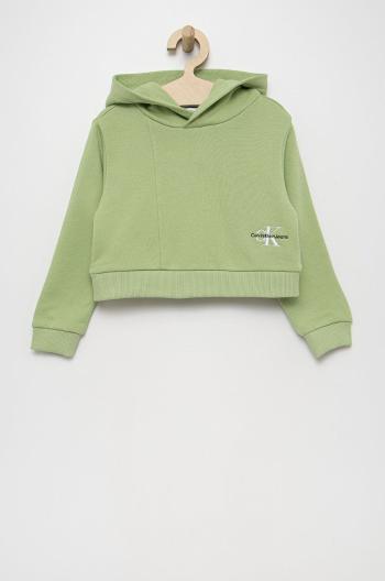 Detská bavlnená mikina Calvin Klein Jeans zelená farba, s nášivkou
