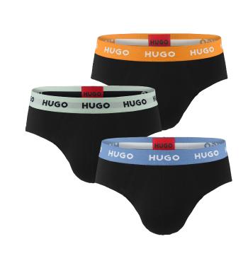 HUGO - slipy 3PACK cotton stretch black with modern multicolor waist - limitovaná fashion edícia (HUGO BOSS)-M (83-89 cm)