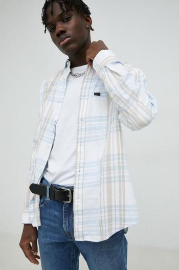Bavlnená košeľa Lee pánska, béžová farba, voľný strih, s golierom button-down