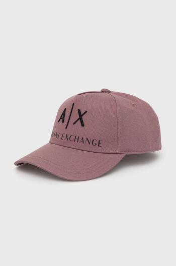 Bavlnená čiapka Armani Exchange fialová farba, s nášivkou