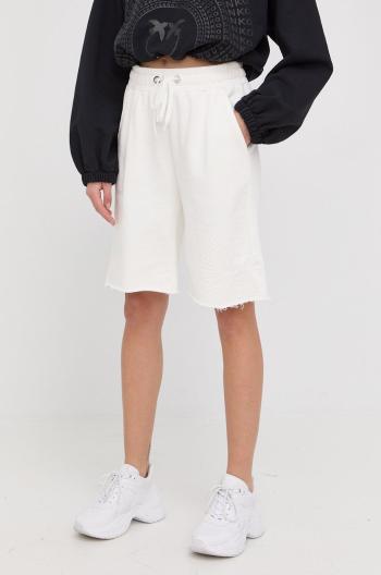 Bavlnené šortky Pinko dámske, béžová farba, s potlačou, vysoký pás