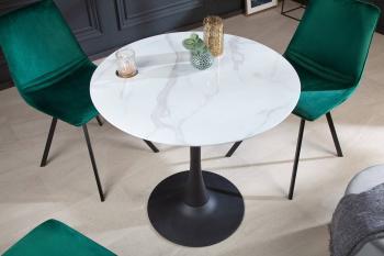 LuxD Okrúhly jedálenský stôl Saima 80 cm bielo-čierny - vzor mramor