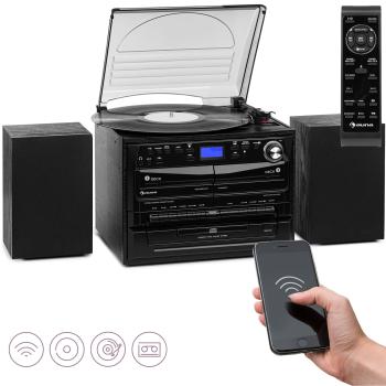 Auna 388-DAB+, stereo systém, 20 W max., platne, CD, kazety, BT, FM/DAB+, USB, čierny