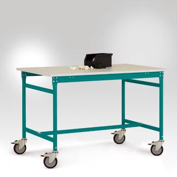 Manuflex LB4086.5021 ESD príručný stolík BASIS pojazdný s plastovou stolovou doskou vo vode modrej RAL 5021, š xhxv: 200