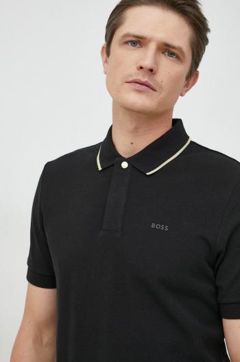 Bavlnené polo tričko BOSS čierna farba, jednofarebné