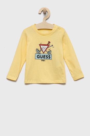 Detská bavlnená košeľa s dlhým rukávom Guess žltá farba, s potlačou