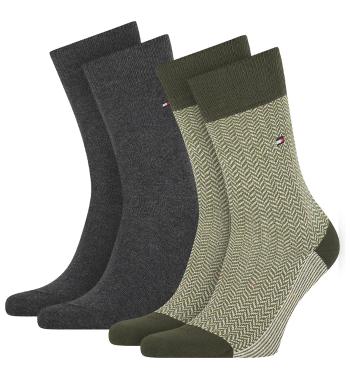 TOMMY HILFIGER - 2PACK TH men herringbone olive pánske ponožky -43-46