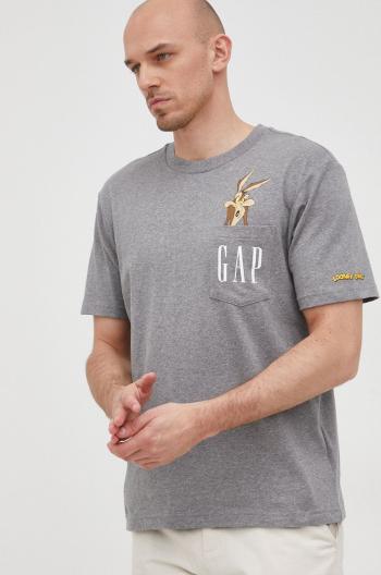 Bavlnené tričko GAP šedá farba, s potlačou