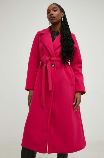 Vlnený kabát Answear Lab ružová farba, prechodný