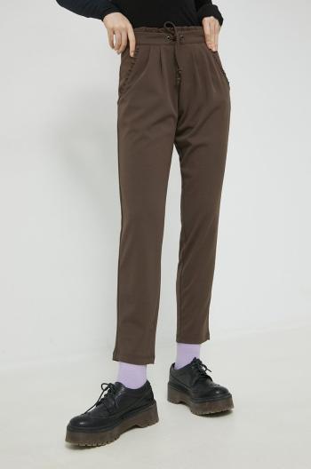 Nohavice JDY dámske, hnedá farba, rovné, vysoký pás