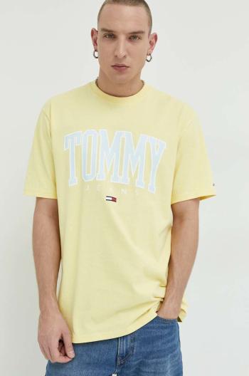 Bavlnené tričko Tommy Jeans žltá farba, s potlačou