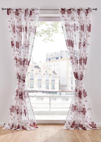 Záclona s kvetovanou potlačou inkl. dekoračné úchyty (1 ks)