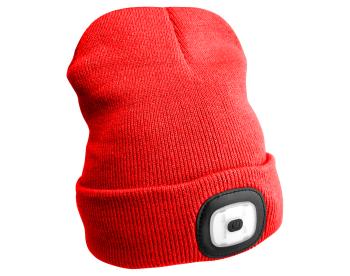 Čepice s čelovkou 180lm, nabíjecí, USB, univerzální velikost, bavlna/PE, červená
