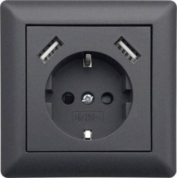 LEDmaxx USB1003 1-násobný zásuvka do steny  s USB, detská ochrana  antracitová