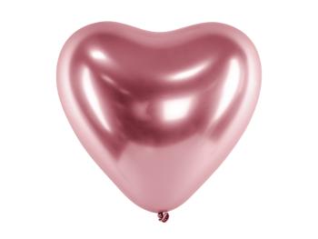 PartyDeco Balónik chrómový - ružové srdce 30 cm