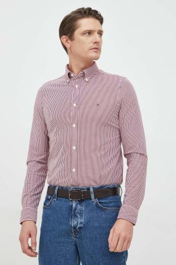 Košeľa Tommy Hilfiger pánska, bordová farba, slim, s golierom button-down