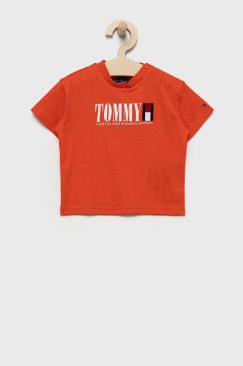 Detské bavlnené tričko Tommy Hilfiger oranžová farba, s potlačou