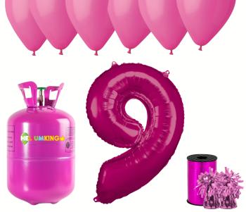 HeliumKing Hélium párty set na 9. narodeniny s ružovými balónmi
