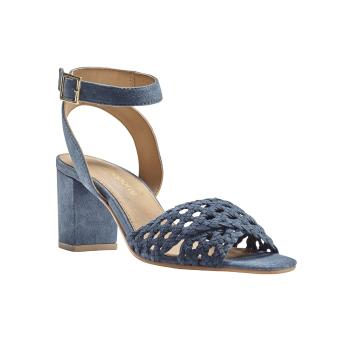Blancheporte Remienkové kožené sandále na podpätku modrá indigo 36