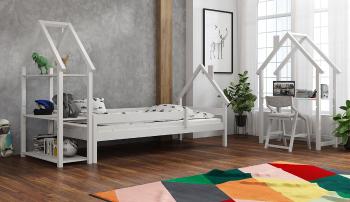 Detská posteľ domček Ollie - biela  Half House bed White 200x90 cm posteľ domček + úložný priestor