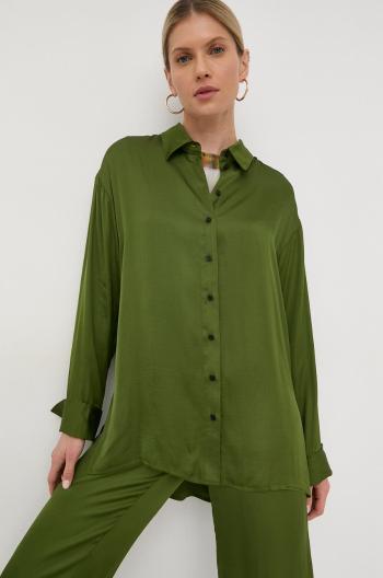 Košeľa Birgitte Herskind dámska, zelená farba, voľný strih, s klasickým golierom
