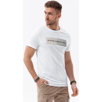 Ombre  Tričká s krátkym rukávom Pánske bavlnené tričko s potlačou - biele V2 S1751  viacfarebny