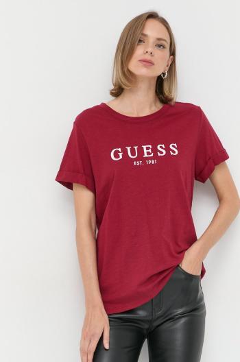 Bavlnené tričko Guess bordová farba,