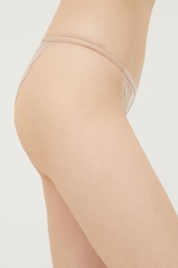 Brazílske nohavičky Calvin Klein Underwear béžová farba, priesvitné