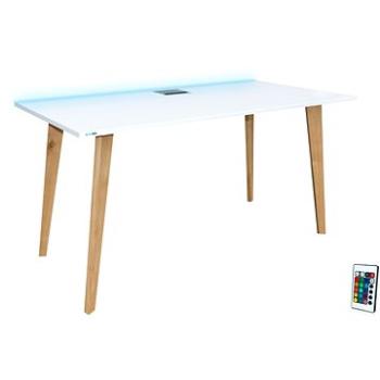 SYBERDESK 132 × 65 cm, Solid Oak Wooden Legs, LED, biely (95-JJZ7-ZV56)