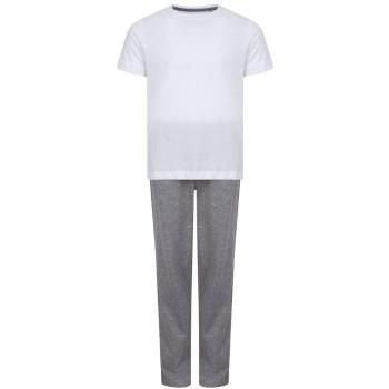 Towel City Detské dlhé bavlnené pyžamo v sade - Biela / šedý melír | 9-10 rokov