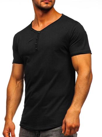Čierne pánske tričko s výstrihom do V bez potlače Bolf 4049