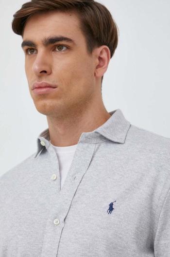 Bavlnená košeľa Polo Ralph Lauren pánska, šedá farba, regular, s klasickým golierom