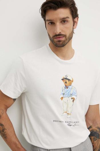 Bavlnené tričko Polo Ralph Lauren pánske, biela farba, s potlačou