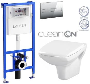 LAUFEN Rámový podomietkový modul CW1 SET s chrómovým tlačidlom + WC CERSANIT CLEANON CARINA + SEDADLO H8946600000001CR CA2