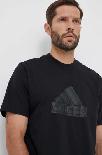 Bavlnené tričko adidas čierna farba, s potlačou