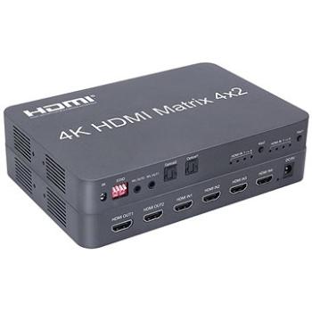 PremiumCord HDMI matrix switch 4 : 2 s audiom, 4K × 2K a FULL HD 1080p (khswit42e)